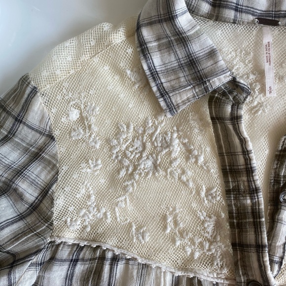 Free People Saddle Up Plaid Lace Yoke Shirt - Picture 10 of 16